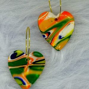 Heart Shaped Polymer Clay Handmade Pierced Earrings